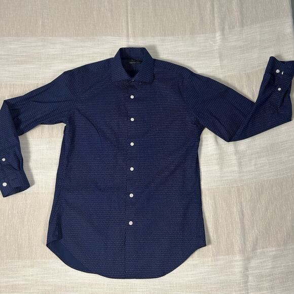 Men's Esquire Shirt size 15 32/33 Navy Blue Slim Fit button up long sleeve - Picture 1 of 9